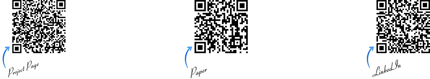 QR codes linking to the Project Page, Paper, and LinkedIn